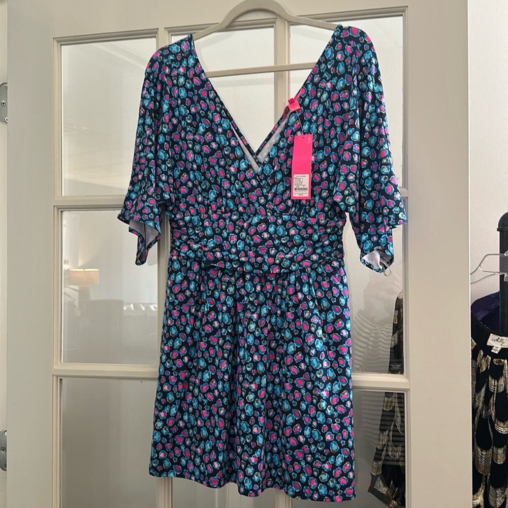 Lilly Pulitzer v neck - Low tide navy spotted dress